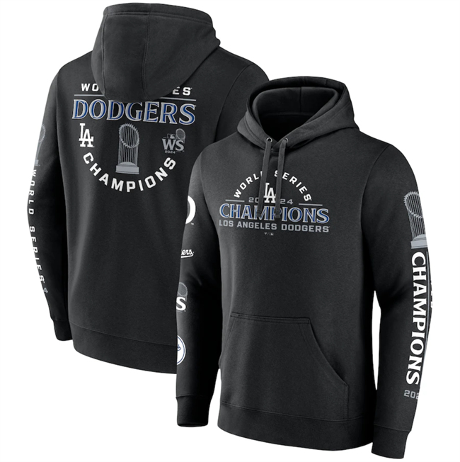 Men's Black Los Angeles Dodgers 2024 World Series Champions Logos Pullover Hoodie